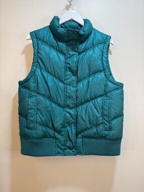 Y2K Chevron Quilted Puffer Vest Retro Cabin Preppy Dad Aesthetic Teal Mens Large